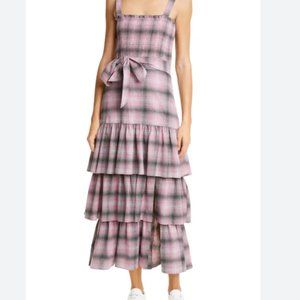 Pink Plaid Smock Bodice Drop Waist Midi / Maxi Ruffle Dress Size 0 - NWT